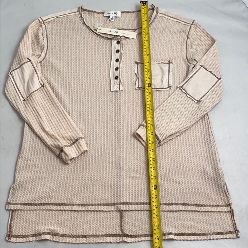 She and Sky oatmeal thermal oversized henley top S - Picture 5 of 9